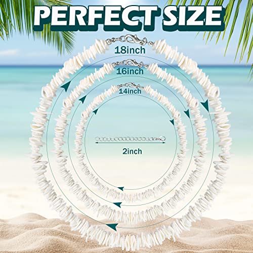 Funtery 6 Pcs White Puka Shell Necklace Hawaiian Seashell Necklace Beach Necklaces Clam Chips Surfer Necklace with 6 Extended Chain for Men Women2
