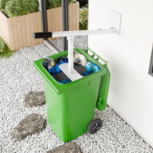 Image of Manual Trash Compactor, Wall Mounted - Wastemate Bin Compactor in Wheelie, Heavy-Duty Steel Garbage Compressor Tool for Kitchen, Garden, Restaurant, White