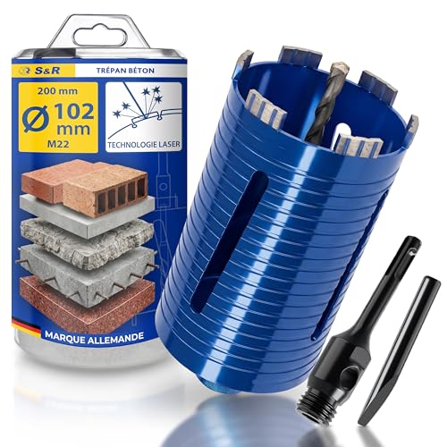 S&R Scie Cloche Béton 102mm. Trépan Béton 102 Sds-plus. Foret diamant Carotteuse béton M22. Scie Cloche Diamant Professionnelle