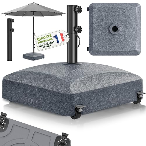 tillvex® Pied de parasol PAVERA à roulettes et freins | Support de lestage parasol à remplir 37L/56kg | Poids pour parasol droit et de marché Ø1,8-3,7m |...