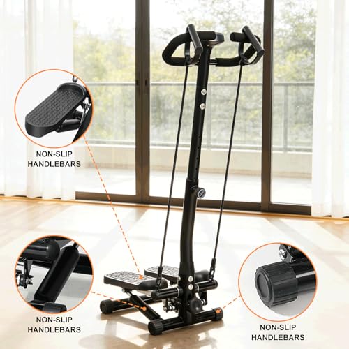Image of BeBecome Steppers for Exercise at Home, Twist Stair Stepper with Handlebar, Low Impact Fitness Step Machine with LCD Monitor, with Tension Band,Quiet Hydraulic Cardio Trainer for Indoor Workouts
