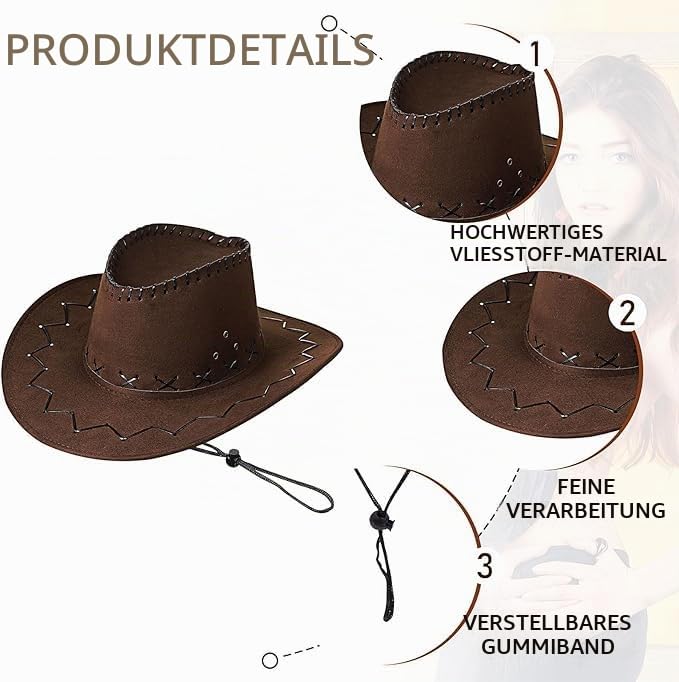 12 Stück Cowboyhut Faschingshut mit Bandana, Cowboy Karneval,Westernstyle Karnevalskostüm Faschingskostüm Herren Damen Western Party für Damen Herren