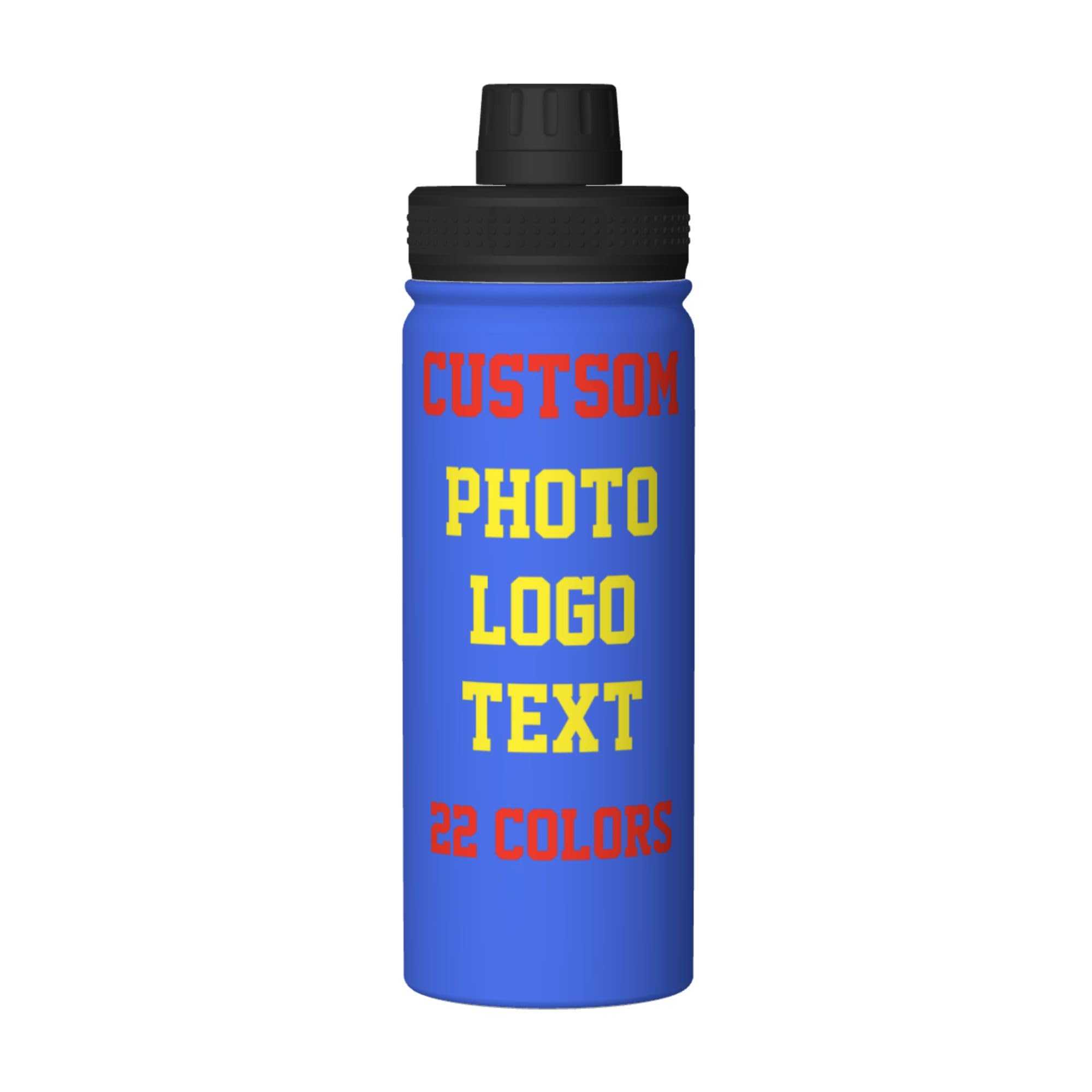 Personalised Water Bottles with Name/Photo for Kids Adults, Custom Stainless Steel Insulated Drink Bottle with Picture Text for Women Mens, Large Capacity Sports Bottle for Hiking Travel, Royal Blue