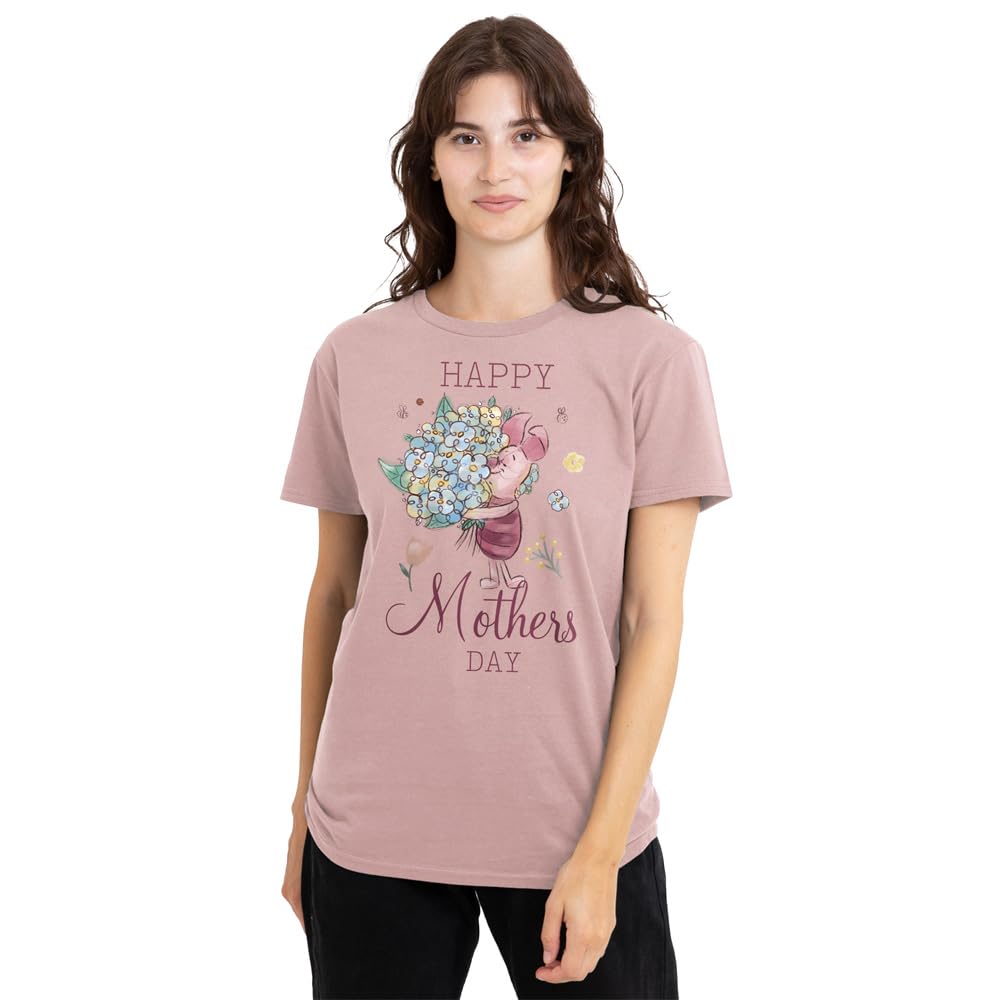 Winnie The Pooh Piglet Happy Mothers Day Ladies T Shirt, Pink, Medium