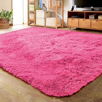 LOCHAS Ultra Soft Indoor Modern Area Rugs Fluffy Living Room Carpets for Children Bedroom Home Decor Nursery Rug 4x5.3 Feet, Hot Pink
