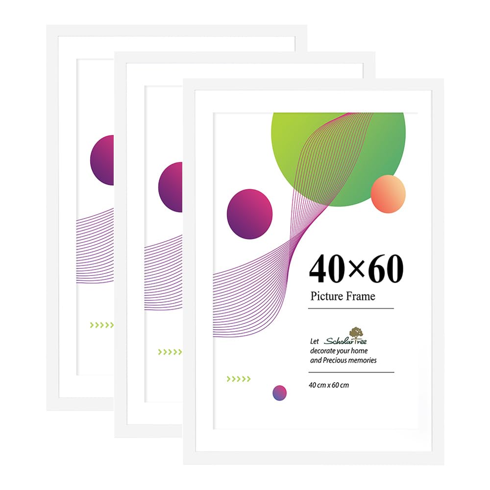 Scholar Tree 3 Pack 40x60 Frame, White 40x60cm Picture Frames, Wall Hanging Photo Frame