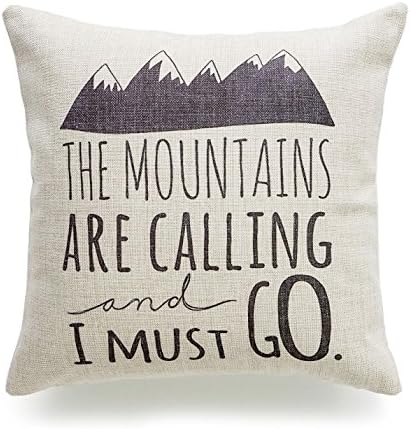 Hofdeco Decorative Throw Pillow Cover HEAVY WEIGHT Cotton Linen Quotes and Sayings the Mountains are Calling and I Must Go Script 18"x18" 45cm x 45cm