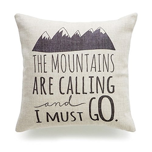 Hofdeco Decorative Throw Pillow Cover Heavy Weight Cotton Linen Quotes And Sayings The Mountains Are Calling And I Must Go Script 18"X18" 45Cm X 45Cm #TOP2