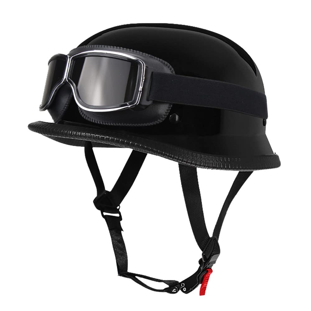Deutsch Helm Halboffenen Vintage Öffnen Motorradhelm Halb-Helm ECE-Zertifizierung Chopper Helm mit Sonnenbrille für Mopeds Cruiser Vintage Jet Helm Schnellverschlussschnallen M-XXL