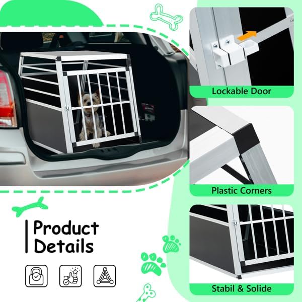 Aluminum Dog & Cat Travel Transport Box – Black & Silver, Portable Pet Carrier Crate with Ventilation, Lockable Door, Durable, Easy to Clean, Space-Saving Trapezoid Design