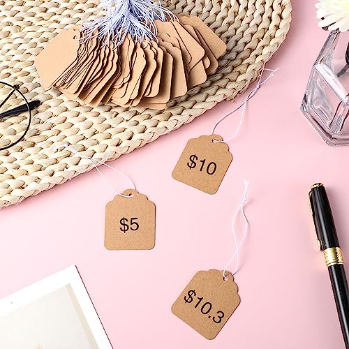 200 Pcs Small Price Tags, Paper Tags with Elastic String, Writable Blank Kraft Gift Tags for Clothes Jewelry Gifts(1.38×1.8Inch, Brown)3