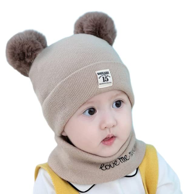 Baby Cap Woolen Knit Hat Scarf Unisex Winter Pom Pom Cap Neck Warme 6 Month to 24 Month Baby