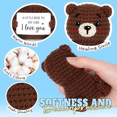 Valentines Day Gifts for Her Him, I Love You Handmade Positive Crochet Bear Decor, Anniversary Romantic Gift for Women Men Wife Girlfriend, Birthday for Husband Couple