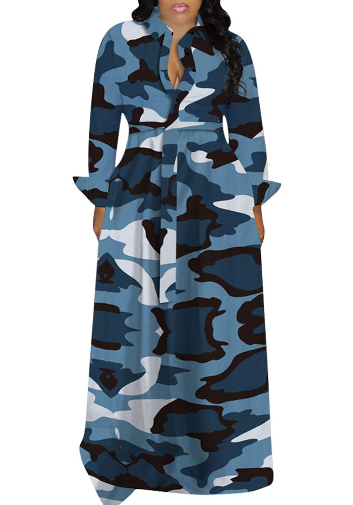 Ladies Dresses Camo Swing Dress Womens Long Sleeve Camouflage