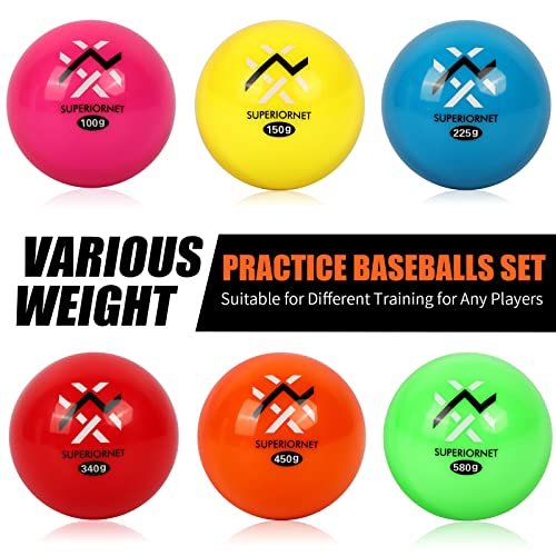 Superiornet 6 Pack Poly Practice Baseballs & Softballs, Various Weighted Balls For Throwing, Hitting And Pitching #TOP1