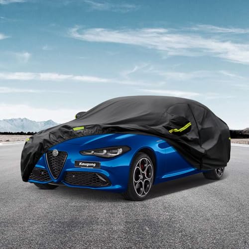 Image of Kaugung 7 Layers Car Cover Custom Fit Alfa Romeo Giulia from 2016 to 2025, Outdoor Waterproof All Weather Sun Rain Dust Snow Protection with Zipper Door.(USA Warehouse,Within 3-7 Days)
