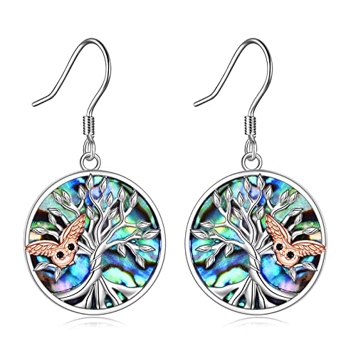 Owl Earrings Dangle Sterling Silver Tree Of Life And Owl Dangle Earrings Abalone Shell Drops Jewelry Christmas Gifts For Women Teen Girls Mother Friends Girlfriend (Owl Earrings) #TOP27