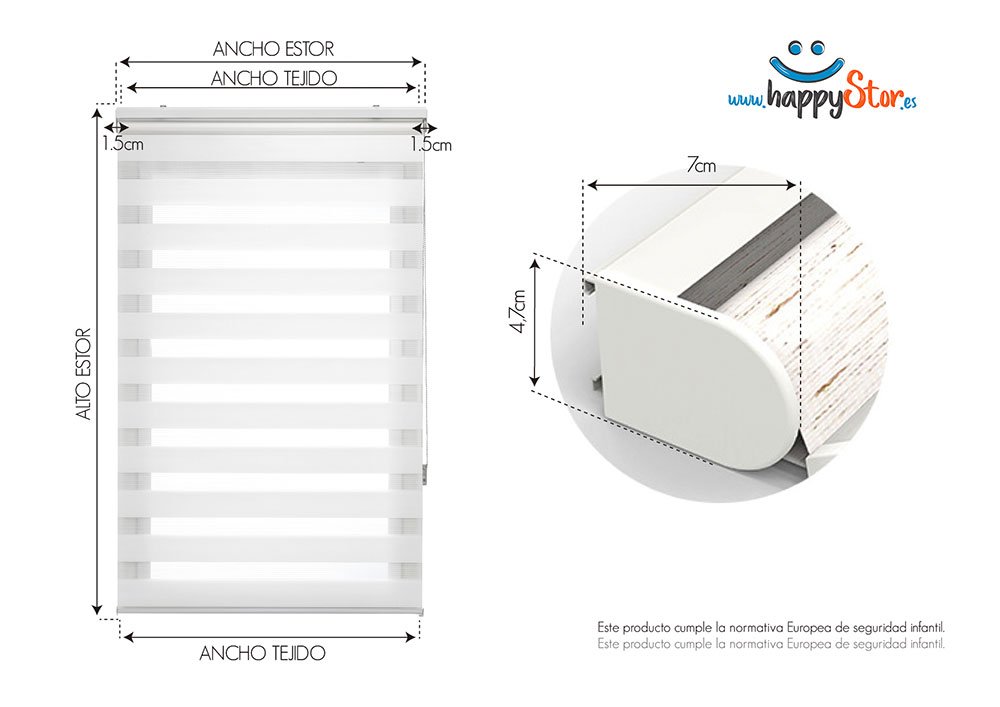 HappyStor Night Estor Enrollable Noche y Dia A Medida 321-Marron Medida Total Estor: 70x250 (Solo Ancho Tela:66-67cm.)