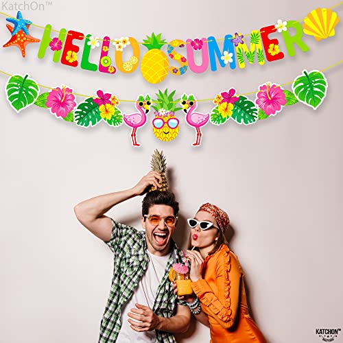 Image of KatchOn, Hello Summer Banner - 10 Feet, Pack of 2 | Luau Party Decorations | Hello Summer Party Decorations | Flamingo Garland for Tropical, Aloha, Hawaiian, Beach, Pool, Flamingo Decoration