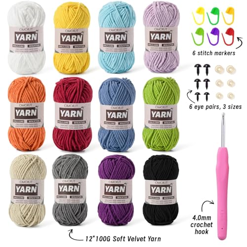 Image of 12 Pack Chunky Chenille Yarn for Crocheting, Bulky Velvet Yarn for Crochet, Baby Yarn for Crocheting Soft Blanket, 42.3 oz (1050 yds) Amigurumi Yarns for Craft Set D
