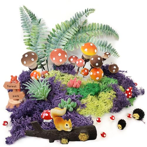 QuarenDen 37 Pcs Fairy Wild Garden Supplies, Miniature Mushrooms Statues with Fake Moss for Fairy Outdoor Garden Micro Landscape Terrarium Plant Pots Bonsai Decor