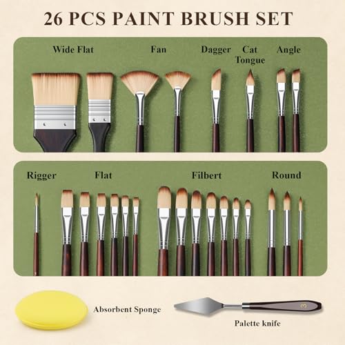 Image of REDSHELL 26pcs Paint Brush Set, Acrylic Oil Painting Brushes for Artists