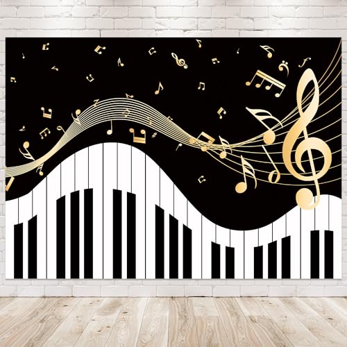 Fondo fotográfico Newsely Piano 7Wx5H con notas doradas miniatura 1