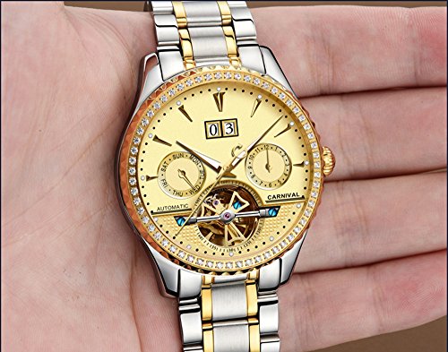 Carnival CA8465212 Mens Tourbillon Multifunction Calendar Sapphire Full Gold Automatic Waterproof Watches thumb #3