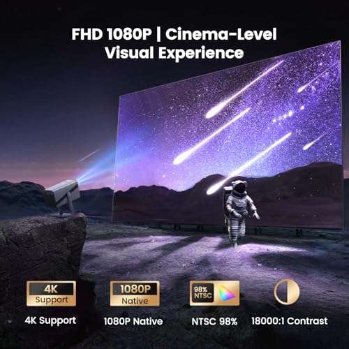 【Netflix Officially & Dolby Audio】Projector, 22000 Lumen Smart FHD 1080P Portable Projector 4K Support, WiFi6 Bluetooth 50% Zoom 360° Rotatable Short Throw Projectors for Bedroom, Outdoor, Kid Gifts - 7