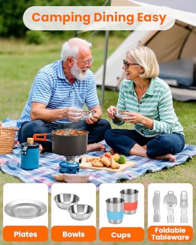 Fitense Set Completo de Cocina para Camping 21 Piezas para 2 Personas, Ligero, Ollas y Sartenes Portátiles para Mochileros, Senderismo y Picnic miniatura 3