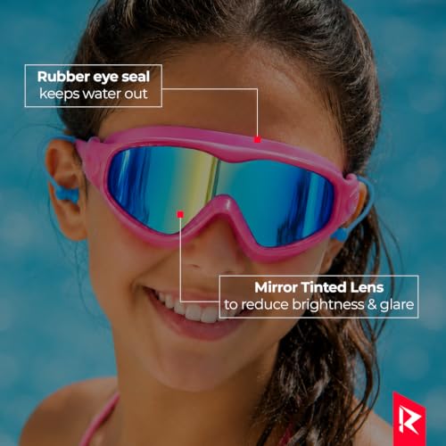 Image of ROVARS Swimming Goggles for Kids with Nose & Ear Plugs, Leakproff Full Frame with Adjustable Strap, Anti Fog and UV Protection for Boys & Girls (2100 Pink, Above 6 Years)