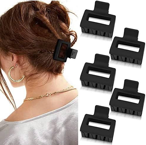 ATODEN Square Claw Clips Black Hair Clips 2'' Matte Hair Clips for Women Girls 5Pcs Rectangle Medium Hair Clips for Short Thin Hair Non-slip Strong Grip Hair Clamps Hair Grips Jaw Clips Cute Hair Accessories Gifts for Women