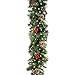 camouflage net Guirnalda navideña de 1,8 m con luces, guirnalda de 30 LED funciona con pilas, piña, bayas rojas y cerdas plateadas para escaleras, chimeneas de Navidad