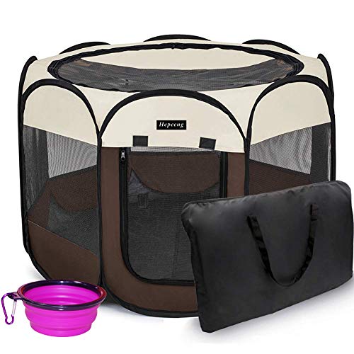Hepeeng Portable Foldable Pet Playpen and Carrying Case Collapsible Travel Bowl Indoor/Outdoor Use