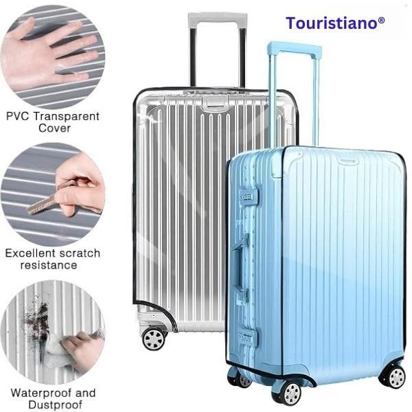 Image of Touristiano PVC Zippered Clear PVC Wheel Suitcase Covers Protectors Soft Side Waterproof Dustproof Case for Wheeled Luggage Trolley Protective Covers (Size - Large 68 x 33 x 46 Cm)