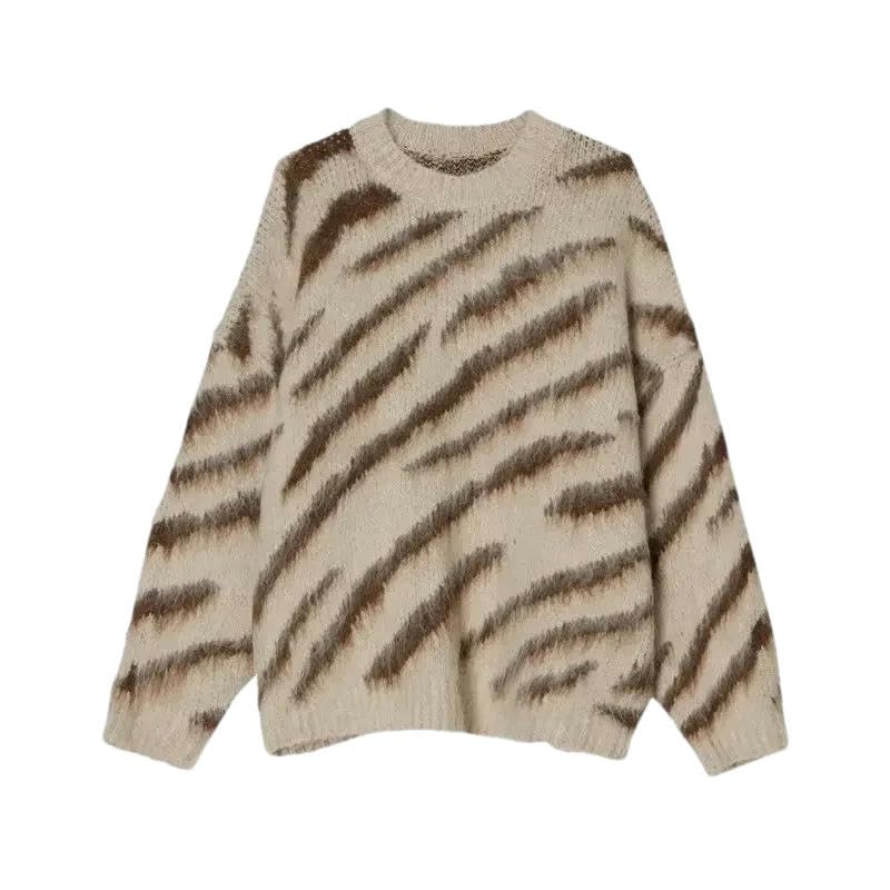 Pull en tricot à col rond rayé pour homme style streetwear japonais