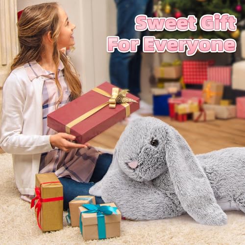 MorisMos 80cm lang riesen Hase Kuscheltier XXL, groß grau Hase Stofftier Plüschtier, weich Kaninchen Plüschhase Puppe, Geburtstag Weihnachten Geschenk Kinder Baby