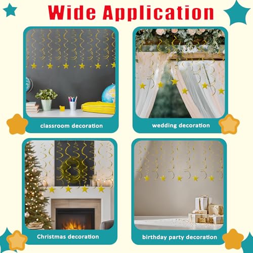 Image of 40Pcs Gold Star Hanging Swirls Party Decorations Plastic Spirals Streamers Foil Ceiling Decor for Birthday All Kinds of Parties Classroom Home