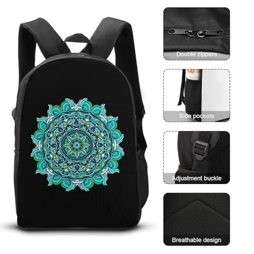 Blue Mandala Classic Backpack Lunch Bag Pencil Case 3 Piece Set Travel Daypack3