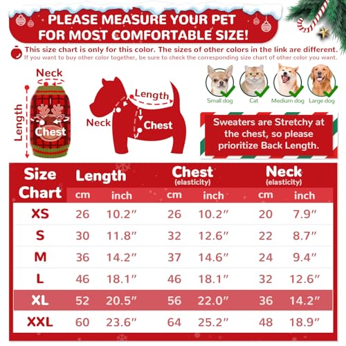 HRTTSY Dog Christmas Jumper with Harness Hole Red Plaid Elk Doggie Outfits Sweater for Small Medium Large Dogs Cats Warm Fall Winter Puppy Clothes Vest Pet Holiday New Year Costume - Image 3