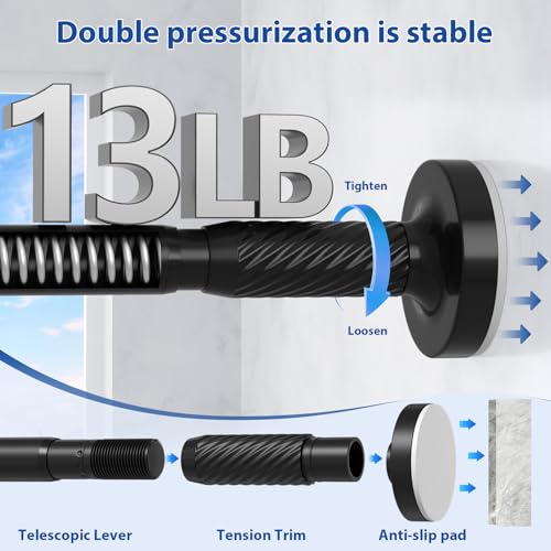 Image of Tension Curtain Rod 32-48Inch Black Shower Rod Tension Rod Adjustable