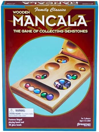 Pressman Mancala - Real Wood Folding Set, with Multicolor Stones by Pressman