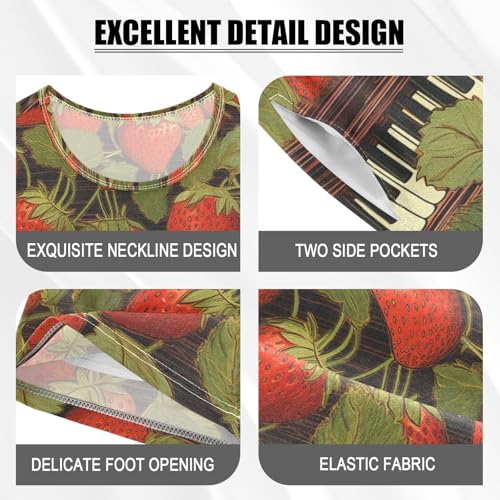 ALAZA Vintage Strawberries Music Theme Pajama Set Short Sleeve Sleepwear Soft Lounge Nightwear4