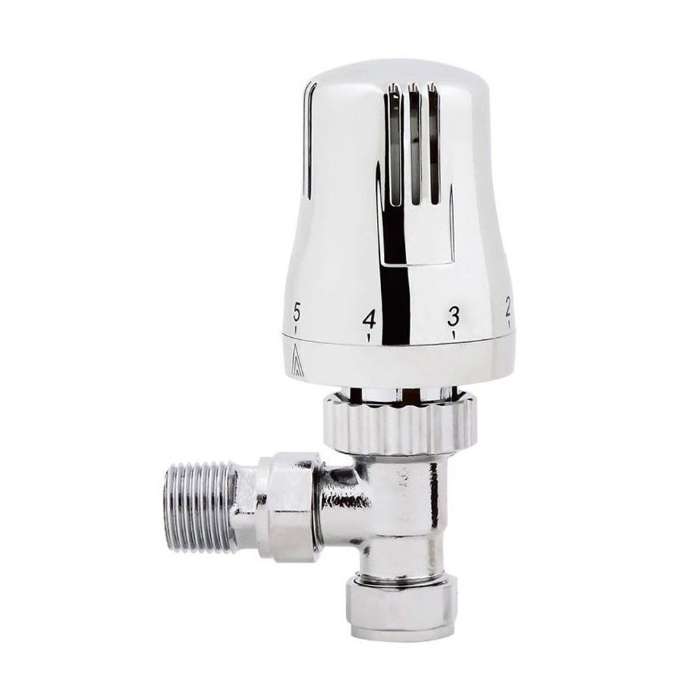 Válvulas de toallero de radiador de diseño en ángulo con Control termostático Cromado Moderno Grifos de calefacción Central TRV de 15 mm con válvula en ángulo Manual Gratuita
