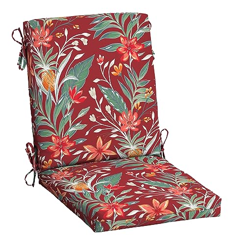 Image of Arden earthFIBER Outdoor Dining Chair Cushion, 20 x 20, Rain-Proof, Fade Resistant, Luau Red Tropical Floral
