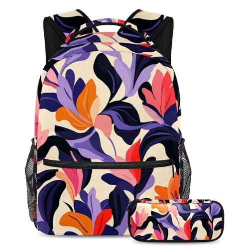 Sac à dos avec trousse fleurs colorées grand volume résout le manque de place scolaire