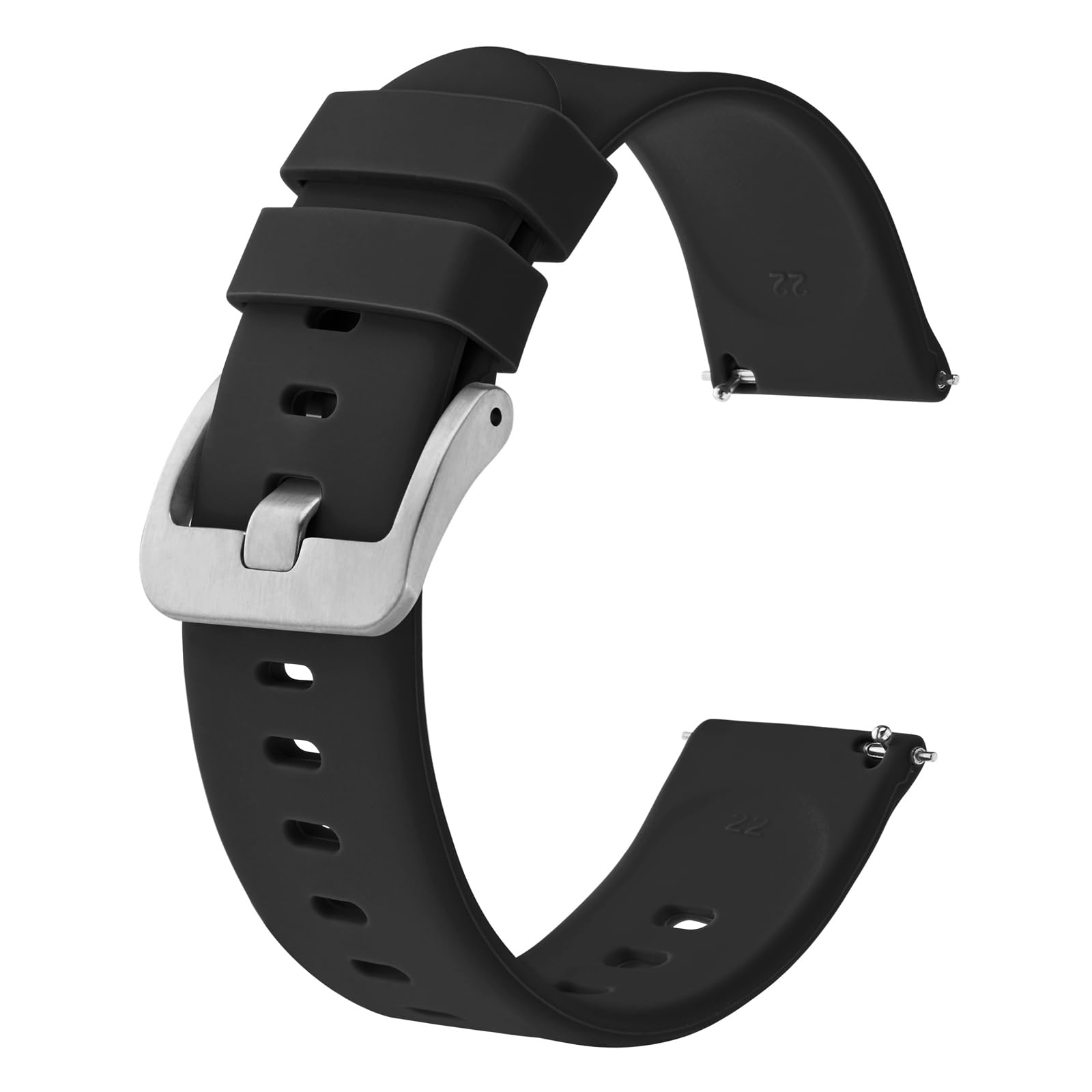 BISONSTRAP Silicone Watch Bands, Slim Watch Straps with Quick Release, 21mm, Black with Silver Buckle
