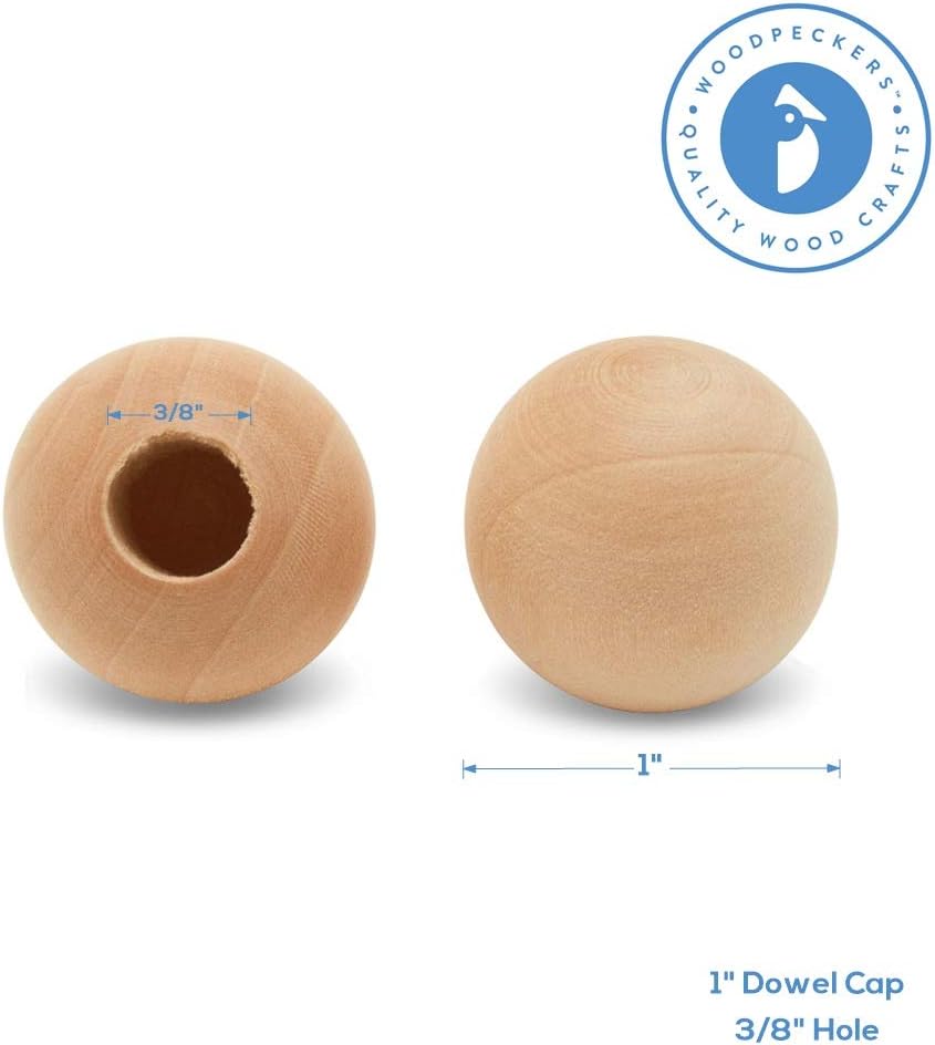 Wood Dowel Caps 1 inch Diameter with 3/8 inch Hole, Pack of 12 Unfinished Dowel Rod Caps for 3/8 inch Dowel Rods, for Crafts and DIYers, by Woodpeckers - Image 2