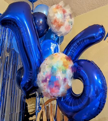 Image of 6 Balloon 40 inch Blue Number Balloons for 6th Birthday Party Decoration | Saturated Color, Large 40 in, With Inflation Straw & Hanging Hole, Great for Men's Party, Back-To-School Season, Pool Party