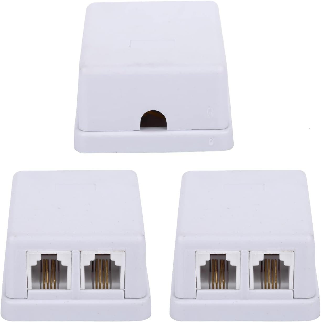 Caja divisora de montaje en superficie para conector de teléfono, blanco, paquete de 3, caja de conector de teléfono de doble puerto con conectores hembra RJ11 6P4C para dispositivos RJ11,